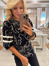 Floral Burn Out Velvet Top with Stripe Sleeve Detail