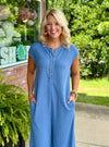 Denim Blue Waffle Knit Wide Leg Jumpsuit