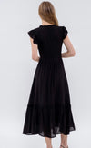 Black Scoop Neck Smocked Midi Dress