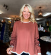 Rust Sweater with Scallop & Contrast Details