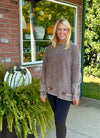 Brown Acid Wash Ribbed Pullover Tunic Top