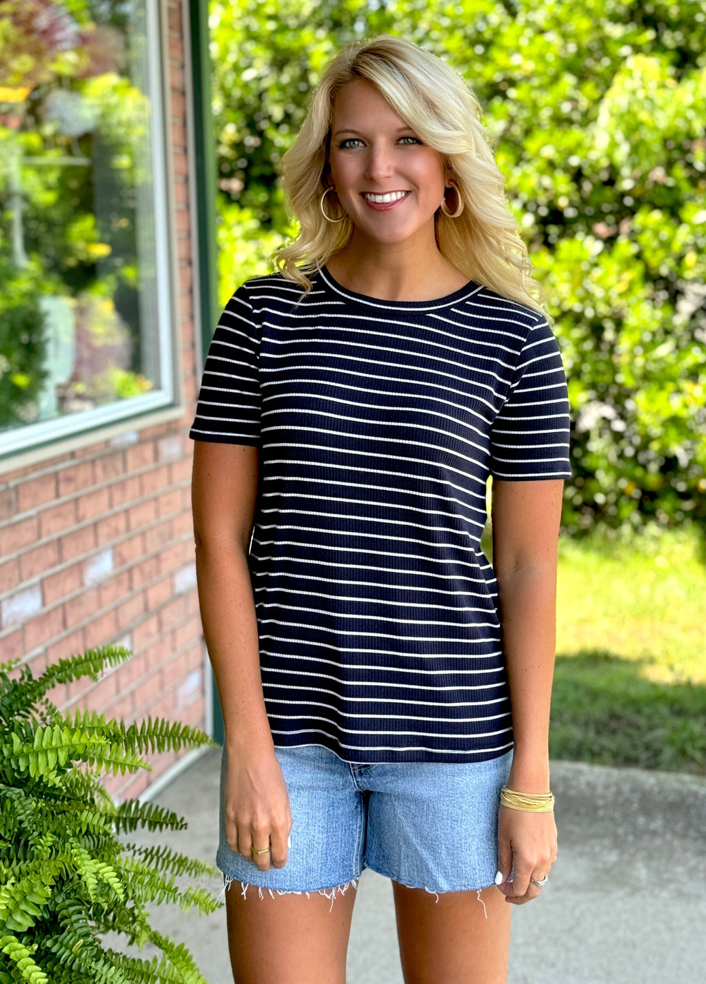 Black & White Ribbed Stripe Top