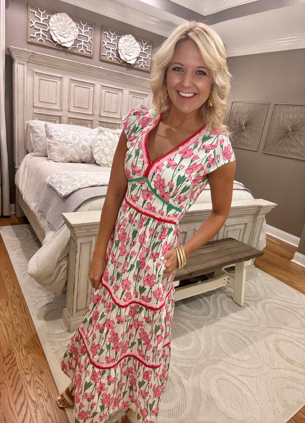 Floral Print Poplin Woven Midi Dress