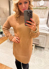 Camel Mock Neck Sweater Dress