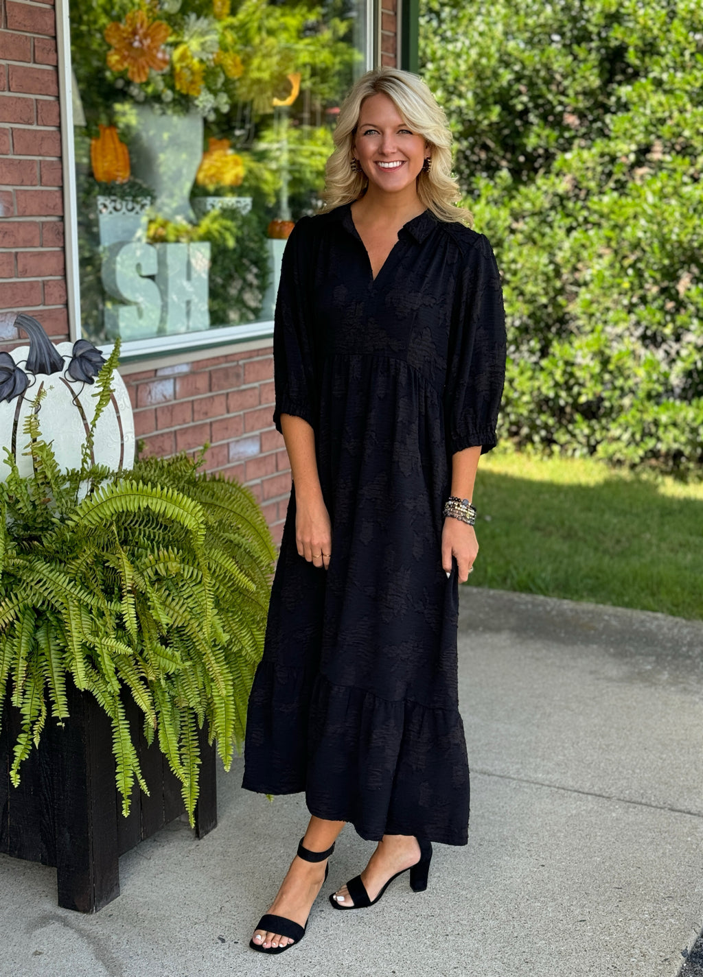 Black on Black Printed Midi Dress