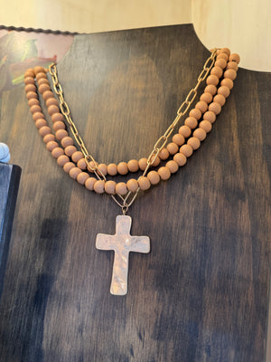 Chain & Bead Layered Cross Necklace