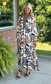 Printed Midi Dress with Collar & Border Detail