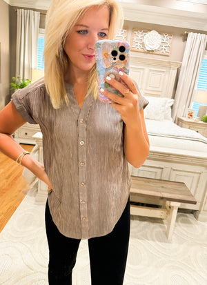 Pinstripe Short Sleeve Button Down Top