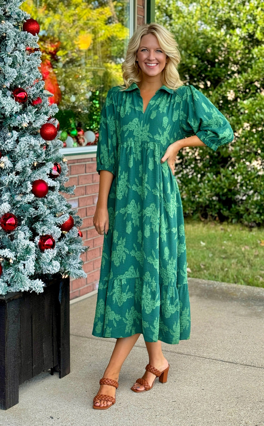 Green on Green Printed Midi Dress