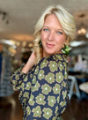 Floral Print Top with Cinched Waist & Ruffle Derail
