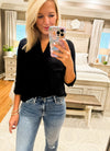 Black Double Chest Pocket Top with Button Details