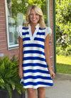 Royal Blue Stripe Dress with Ruffle Details