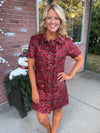 Plaid Sequin Dress with Button Details