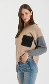 Colorblock Raw Edge Knit Sweater