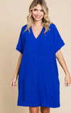 Royal Blue Textured Dolman Sleeve Dress