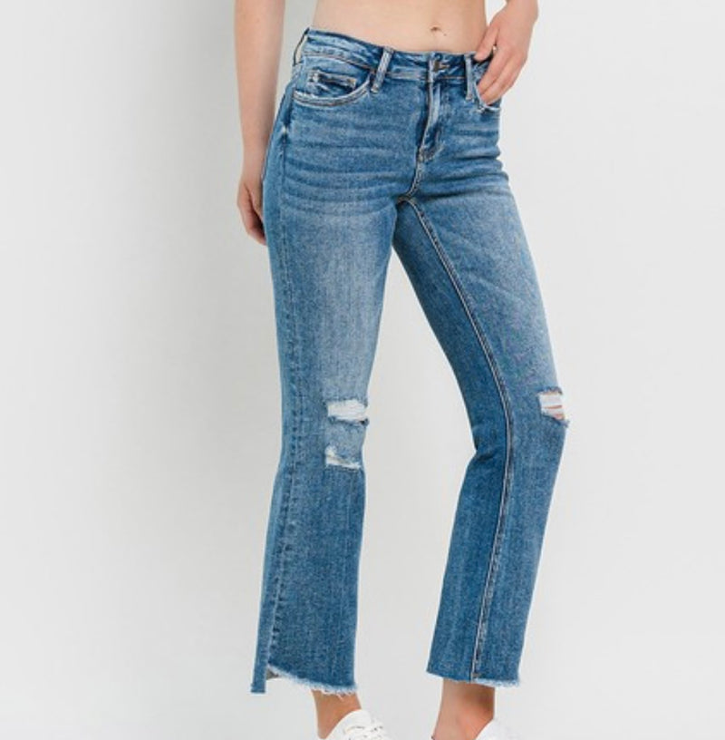 Vervet Mid Rise Uneven Hem Ankle Jean