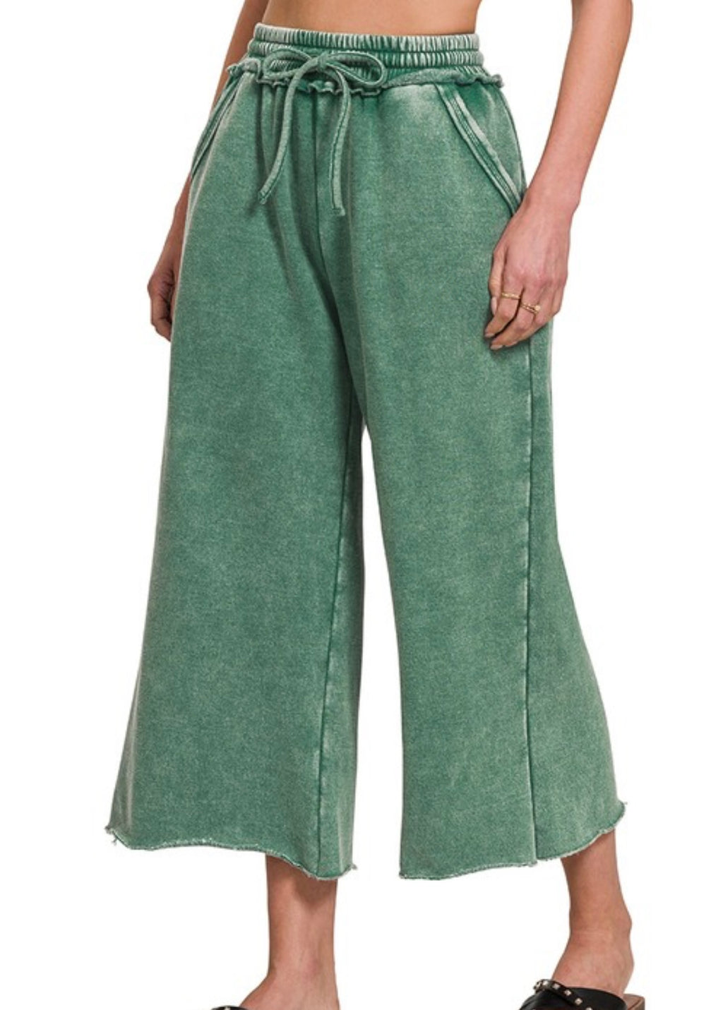 Green Acid Wash Cropped Sweatpants