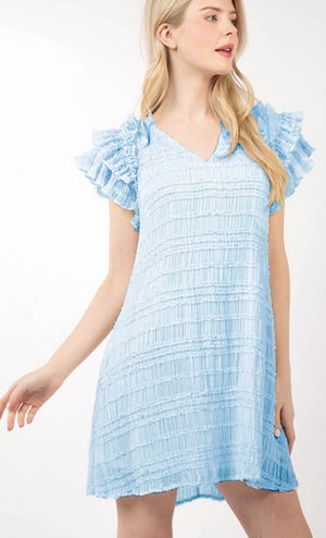 Sky Blue Ruffle Textured Mini Dress