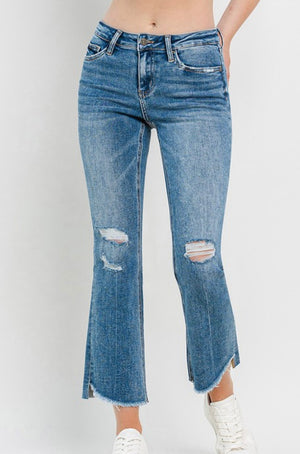 Vervet Mid Rise Uneven Hem Ankle Jean