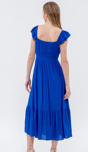 Royal Blue Sweetheart Shirred Midi Dress