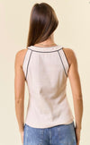 Cotton Rib High Neck Tank with Contrast Piping