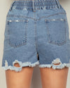 Elastic High Waisted Distressed Shorts