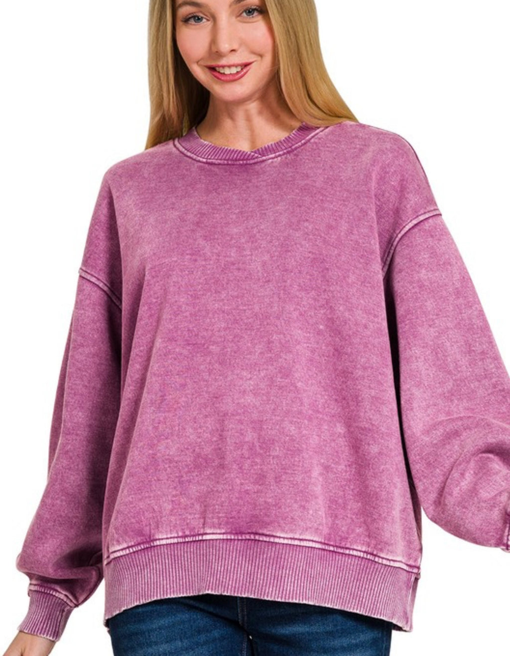 Acid Wash Oversized Fleece Pullover