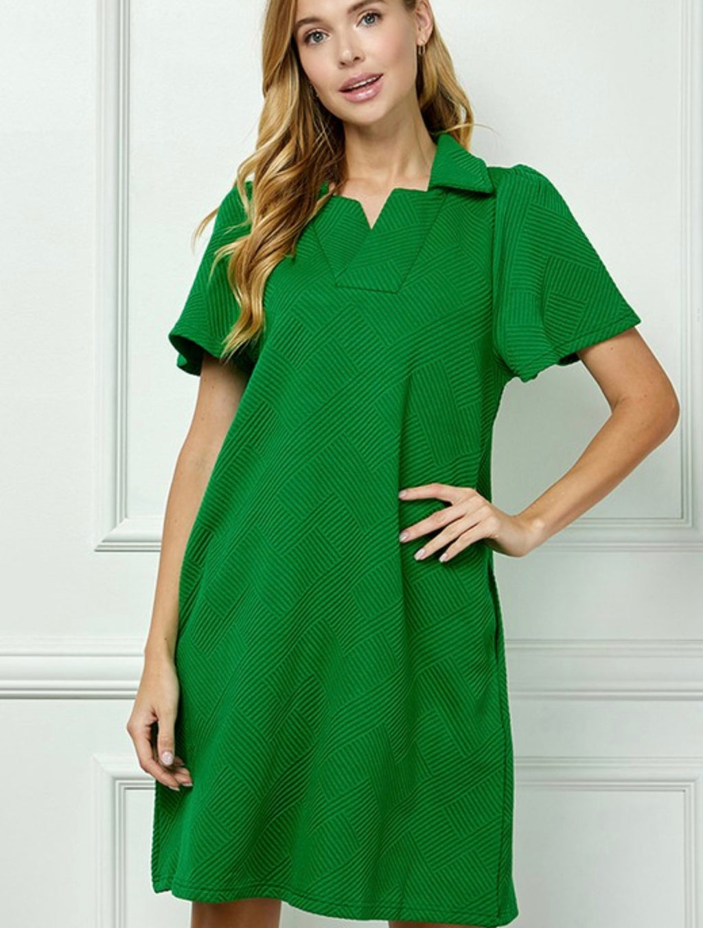 Green Collared Textured Dress