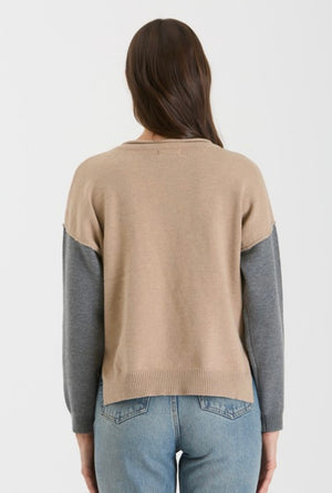 Colorblock Raw Edge Knit Sweater