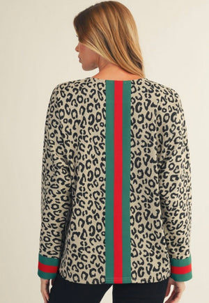 Cheetah Top with Color Rib Band Detail