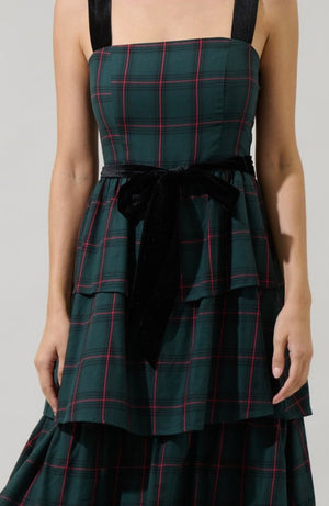 Plaid Tiered Ruffle Midi Dress