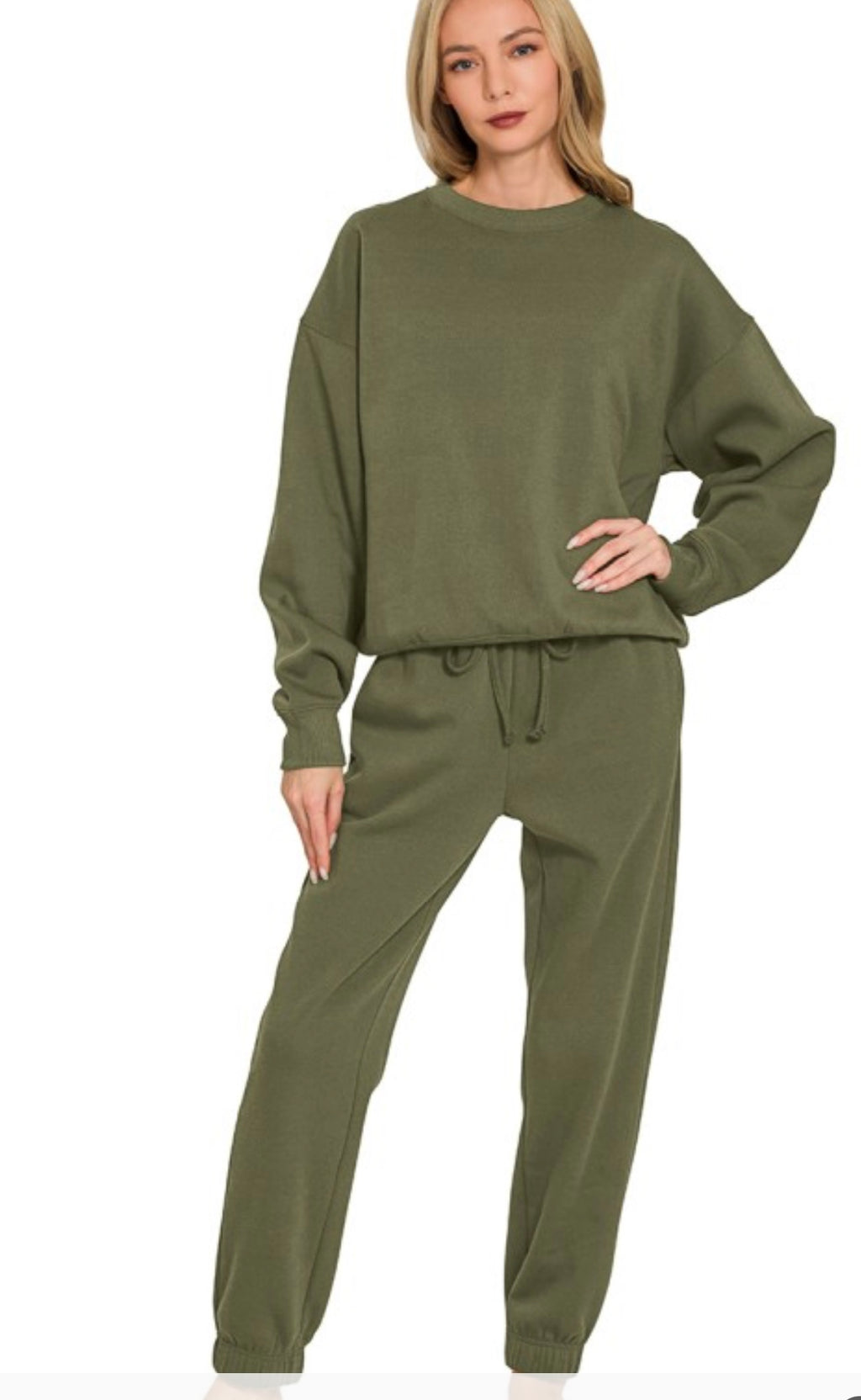 Olive Fleece Pullover + Jogger SET