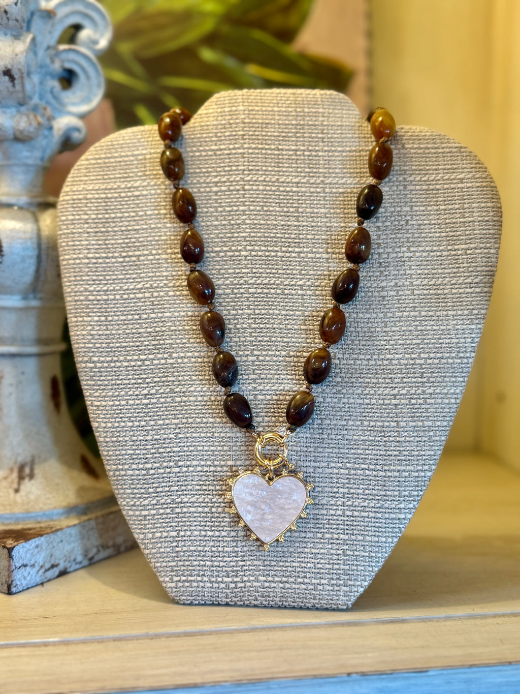 Brown Beaded Heart Necklace