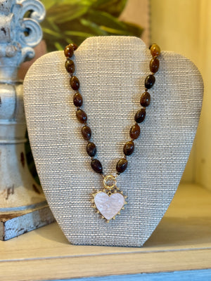 Brown Beaded Heart Necklace