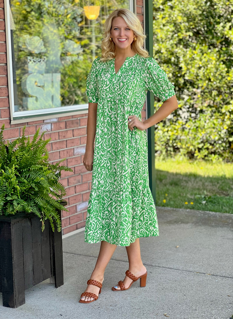 Green Printed Midi Dress