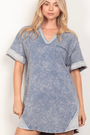 Denim Blue Washed Mini T-shirt Dress