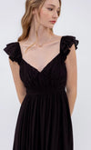 Black Sweetheart Shirred Midi Dress
