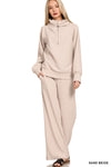 Sand Beige Ribbed Top + Wide Leg Pant SET