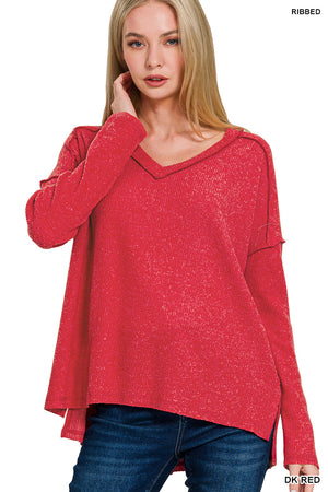 Red Brushed Drop Shoulder Sweater