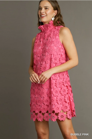 Pink Flower Lace Dress with Bow Back