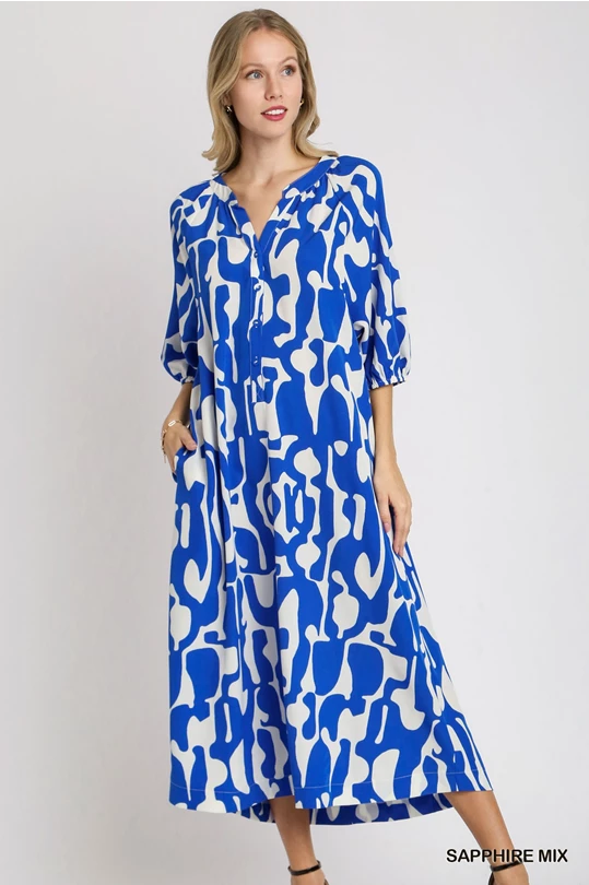 Royal Blue Abstract Midi Dress