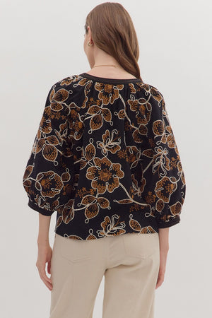 Black Embroidered Detail Top