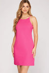 Pink Sleeveless Textured Mini Dress