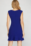 Royal Blue Shoulder Padded Square Neck Mini Dress