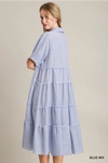 Stripe Tiered A-Line Dress with Fray Details