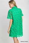 Kelly Green Floral Lace Button Down Dress