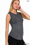 Washed Ribbed Scoop Neck Fitted Tank