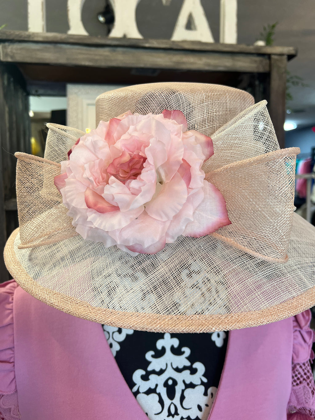 Blush Derby Hat with Flower Detail