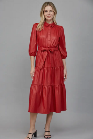 Red Faux Leather Midi Dress – Jaded Layne Boutique