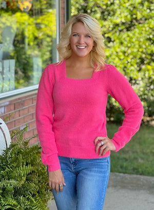 Pink Square Neck Sweater